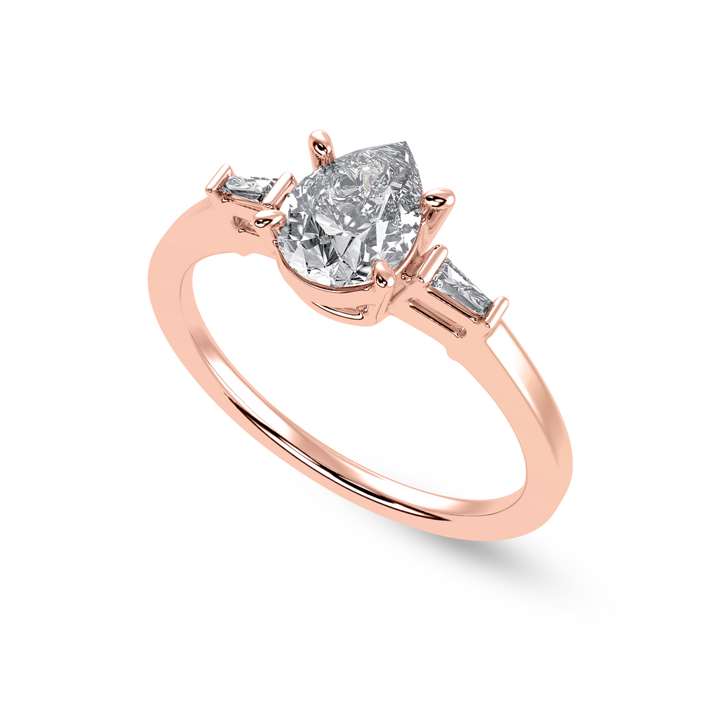 70-Pointer Pear Cut Solitaire with Baguette Diamond Accents 18K Rose Gold Ring JL AU 1227R-B   Jewelove.US