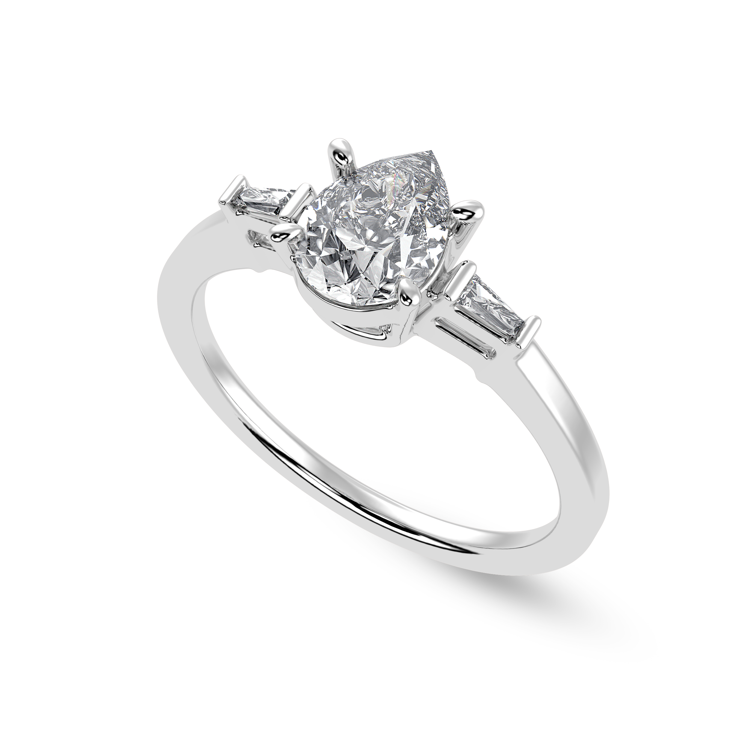 50-Pointer Pear Cut Solitaire with Baguette Diamond Accents Platinum Ring JL PT 1227-A   Jewelove.US