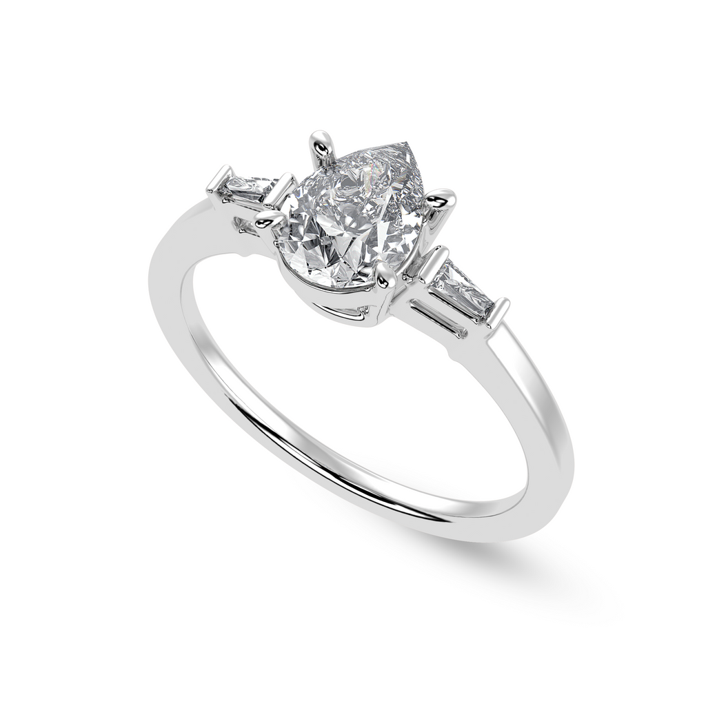 30-Pointer Pear Cut Solitaire with Baguette Diamond Accents Platinum Ring JL PT 1227   Jewelove.US