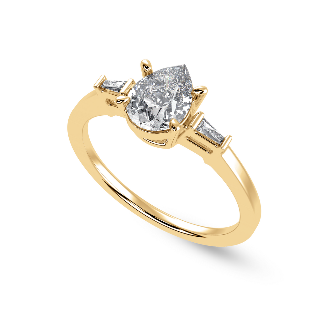 70-Pointer Pear Cut Solitaire with Baguette Diamond Accents 18K Yellow Gold Ring JL AU 1227Y-B   Jewelove.US