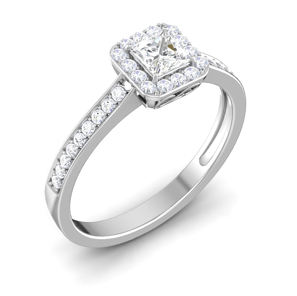50 Pointer Platinum Shank Halo Princes Cut Diamond Solitaire Engagement Ring JL PT 7013   Jewelove.US