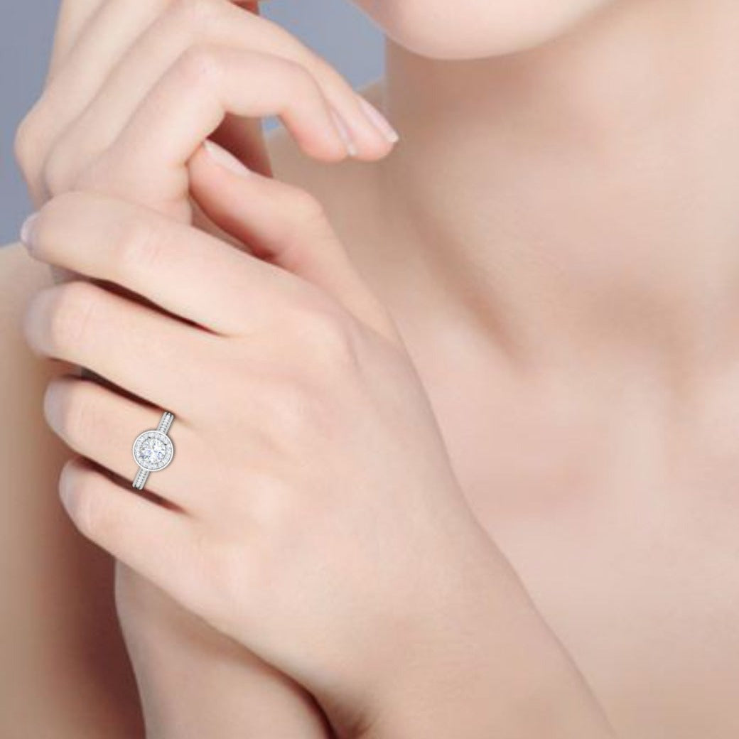0.70cts Solitaire Halo Diamond Shank Platinum Ring JL PT RH RD 156   Jewelove.US