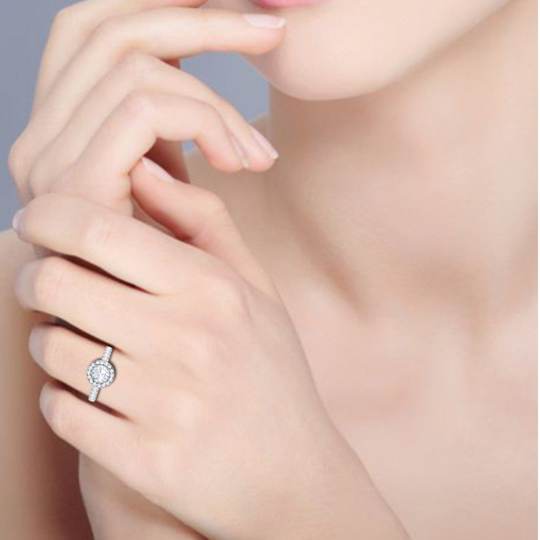 0.70cts Solitaire Halo Diamond Shank Platinum Diamond Ring JL PT RH RD 161   Jewelove.US