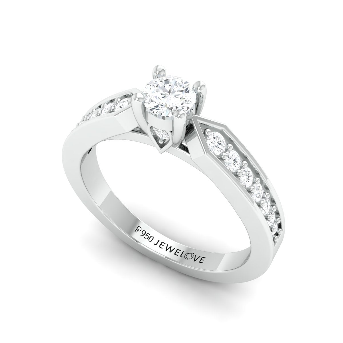 Designer Platinum Solitaire Ring with Diamond Accents JL PT 672