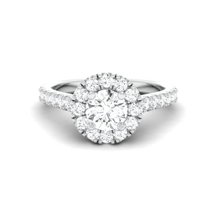 40-Pointer Platinum Solitaire Engagement Ring with Diamond Halo & Shank JL PT 671   Jewelove.US