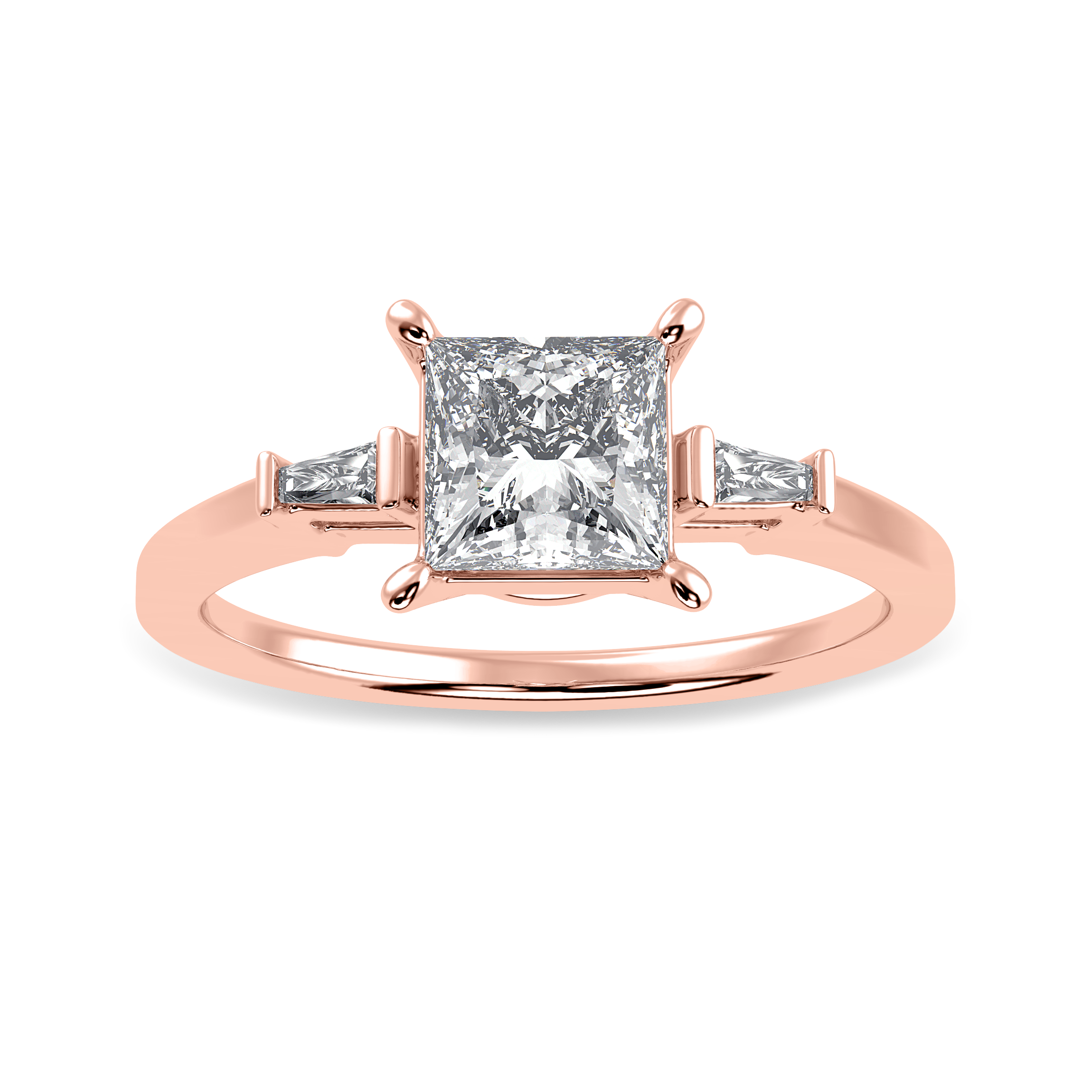 70-Pointer Princess Cut Solitaire Baguette Diamond Accents 18K Rose Gold Ring JL AU 1211R-B   Jewelove.US