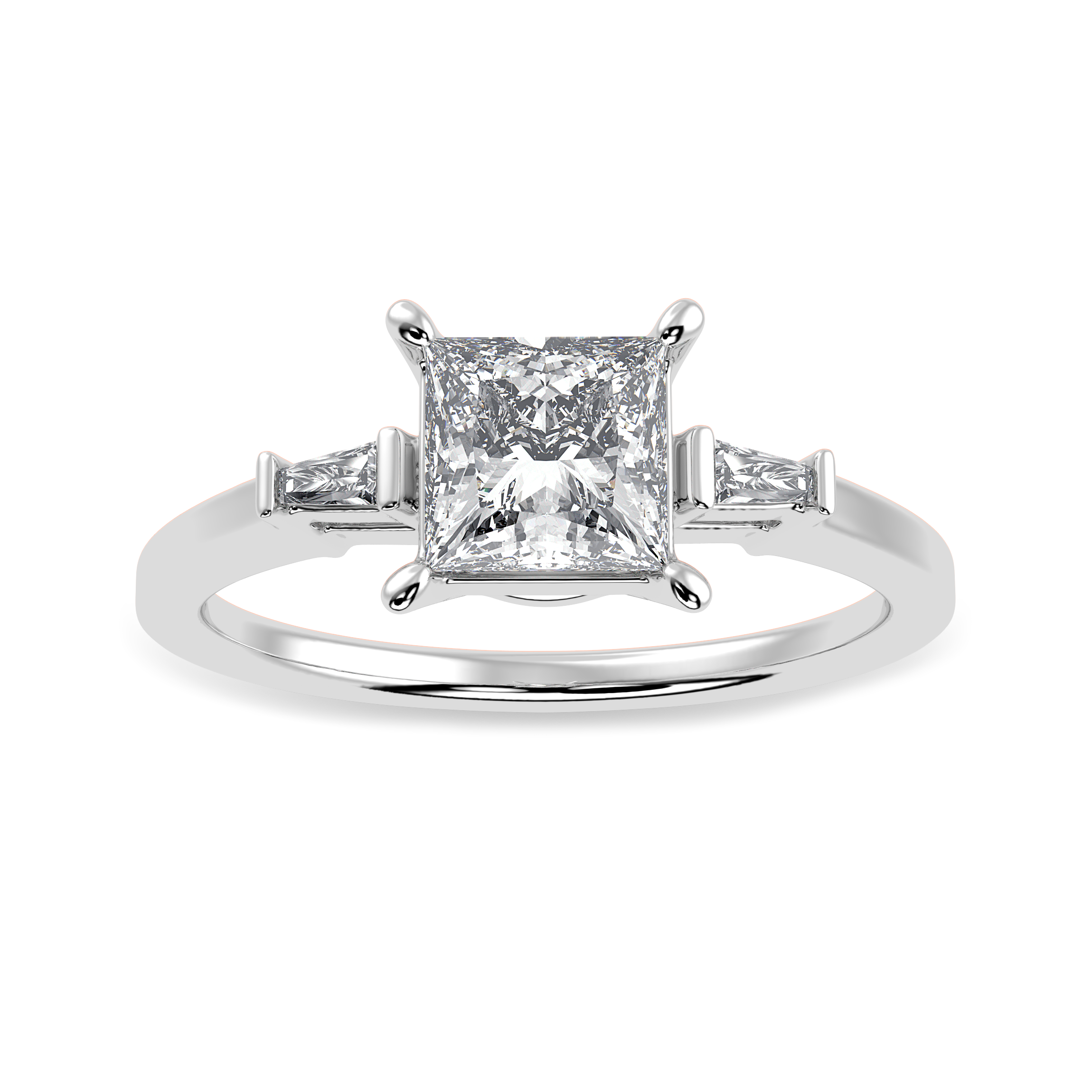 30-Pointer Princess Cut Solitaire Baguette Diamond Accents Platinum Ring JL PT 1211   Jewelove.US