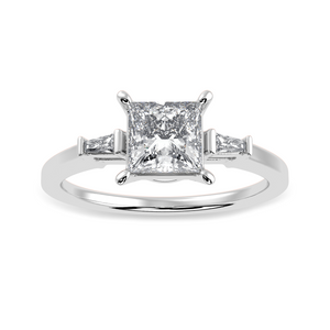 30-Pointer Princess Cut Solitaire Baguette Diamond Accents Platinum Ring JL PT 1211   Jewelove.US