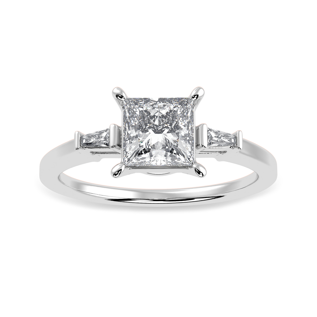 1 Carat Princess Cut Solitaire Baguette Diamond Accents Platinum Ring JL PT 1211-C   Jewelove.US
