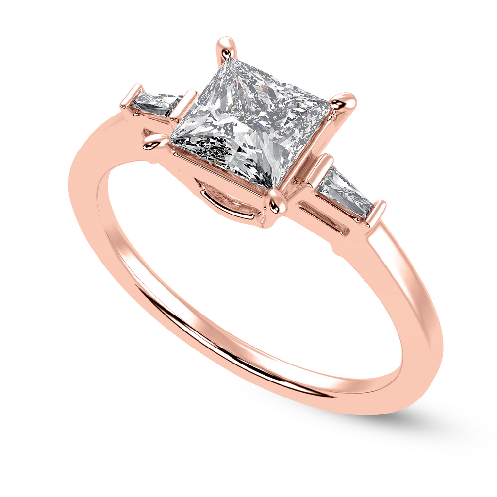 50-Pointer Princess Cut Solitaire Baguette Diamond Accents 18K Rose Gold Ring JL AU 1211R-A   Jewelove.US