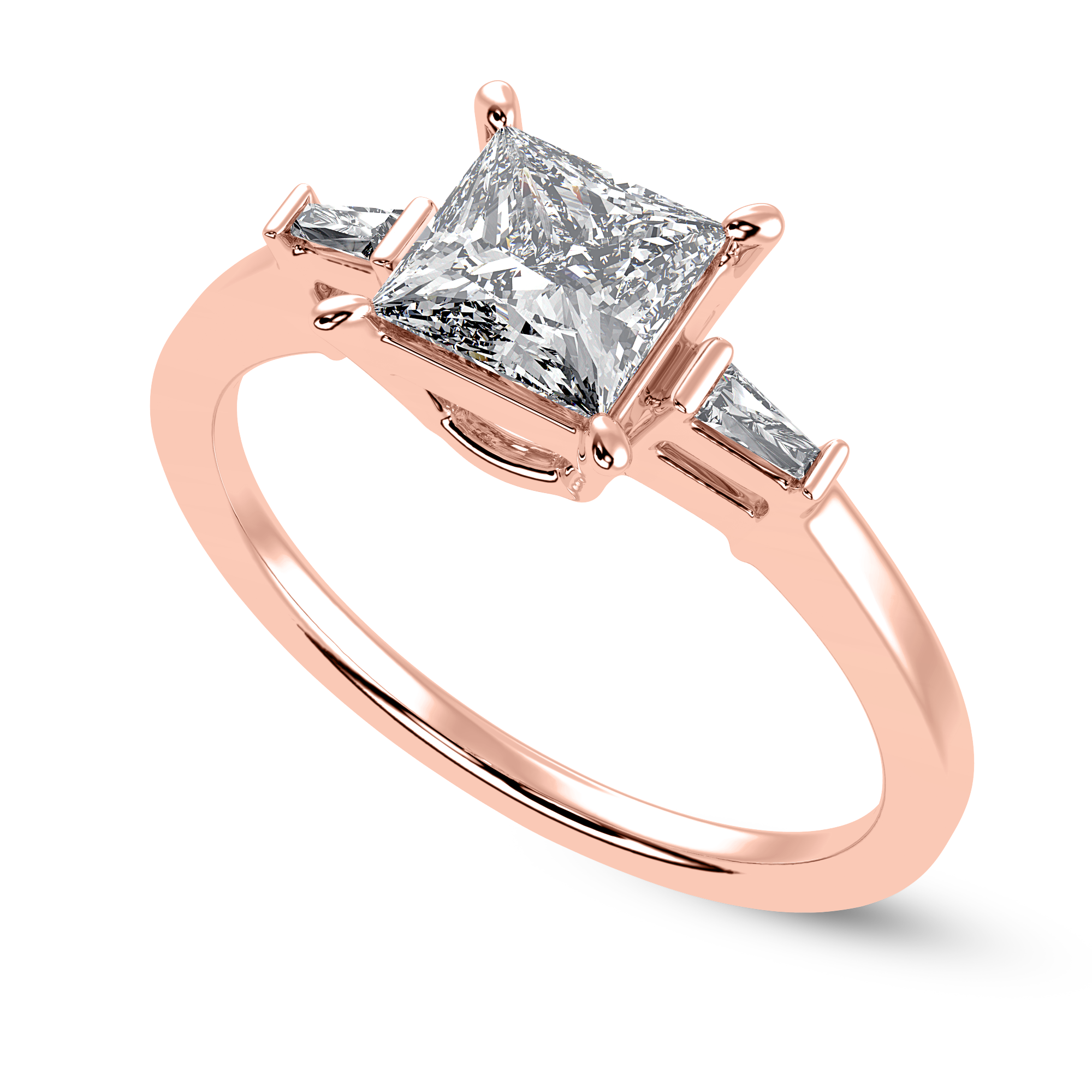 70-Pointer Princess Cut Solitaire Baguette Diamond Accents 18K Rose Gold Ring JL AU 1211R-B   Jewelove.US