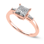 Load image into Gallery viewer, 70-Pointer Princess Cut Solitaire Baguette Diamond Accents 18K Rose Gold Ring JL AU 1211R-B   Jewelove.US
