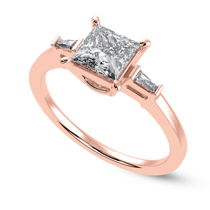 70-Pointer Princess Cut Solitaire Baguette Diamond Accents 18K Rose Gold Ring JL AU 1211R-B   Jewelove.US