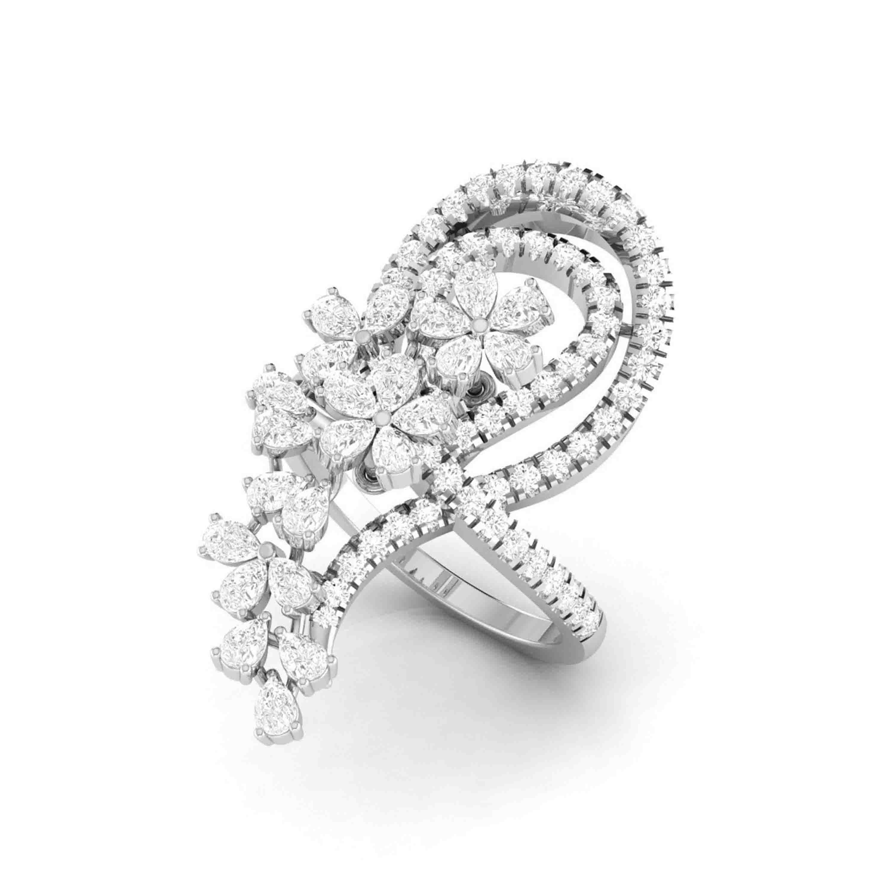 Fancy Platinum and Diamond Cocktail Ring