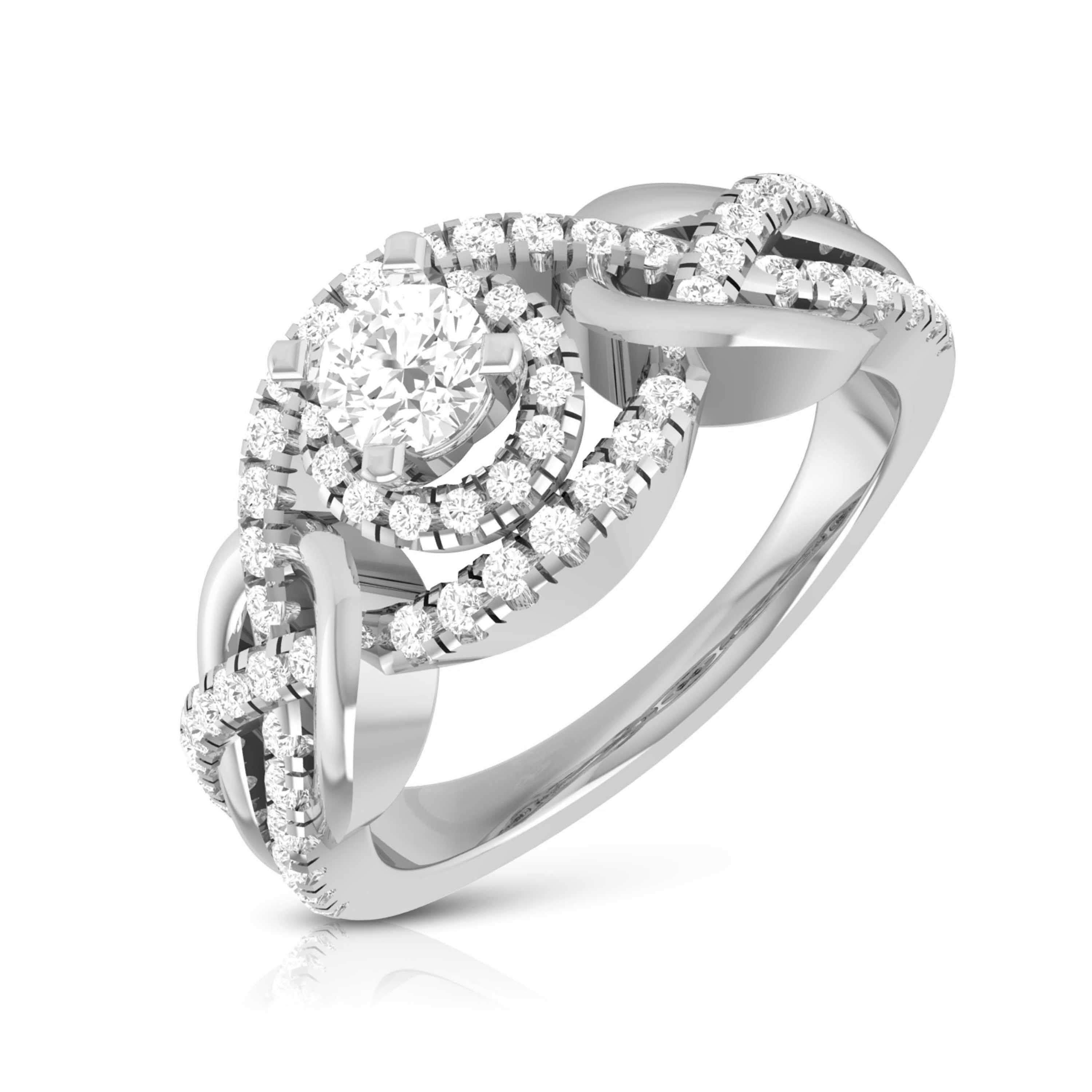 0.50cts Solitaire Halo Diamond Twisted Shank Platinum Engagement Ring JL PT R-76   Jewelove.US