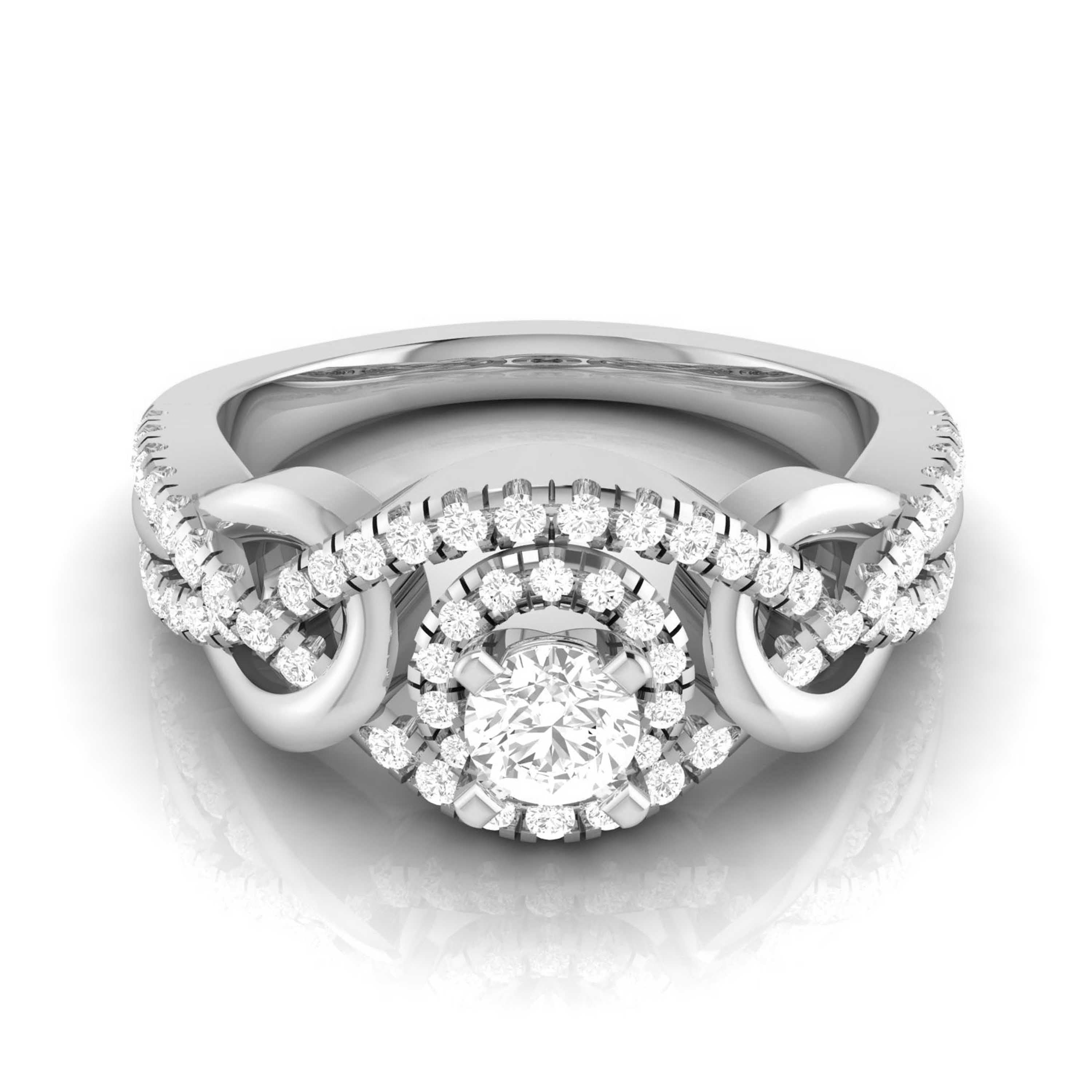0.50cts Solitaire Halo Diamond Twisted Shank Platinum Engagement Ring JL PT R-76   Jewelove.US