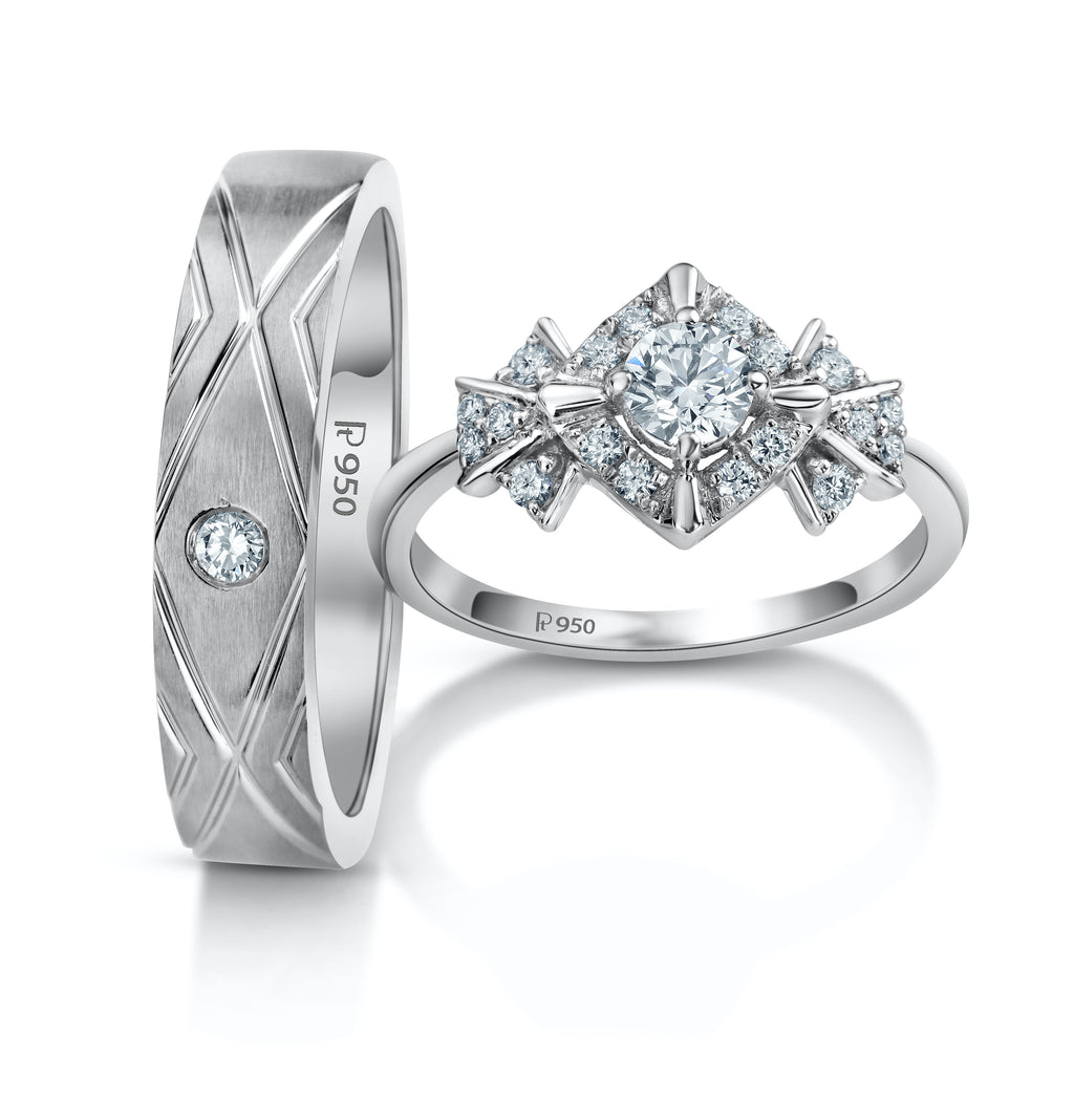 Rays of Light Platinum Love Bands with Solitaire JL PT 984  Both Jewelove.US