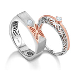 Load image into Gallery viewer, Platinum &amp; Rose Gold Couple Rings with Single Diamonds JL PT 952  Both Jewelove.US
