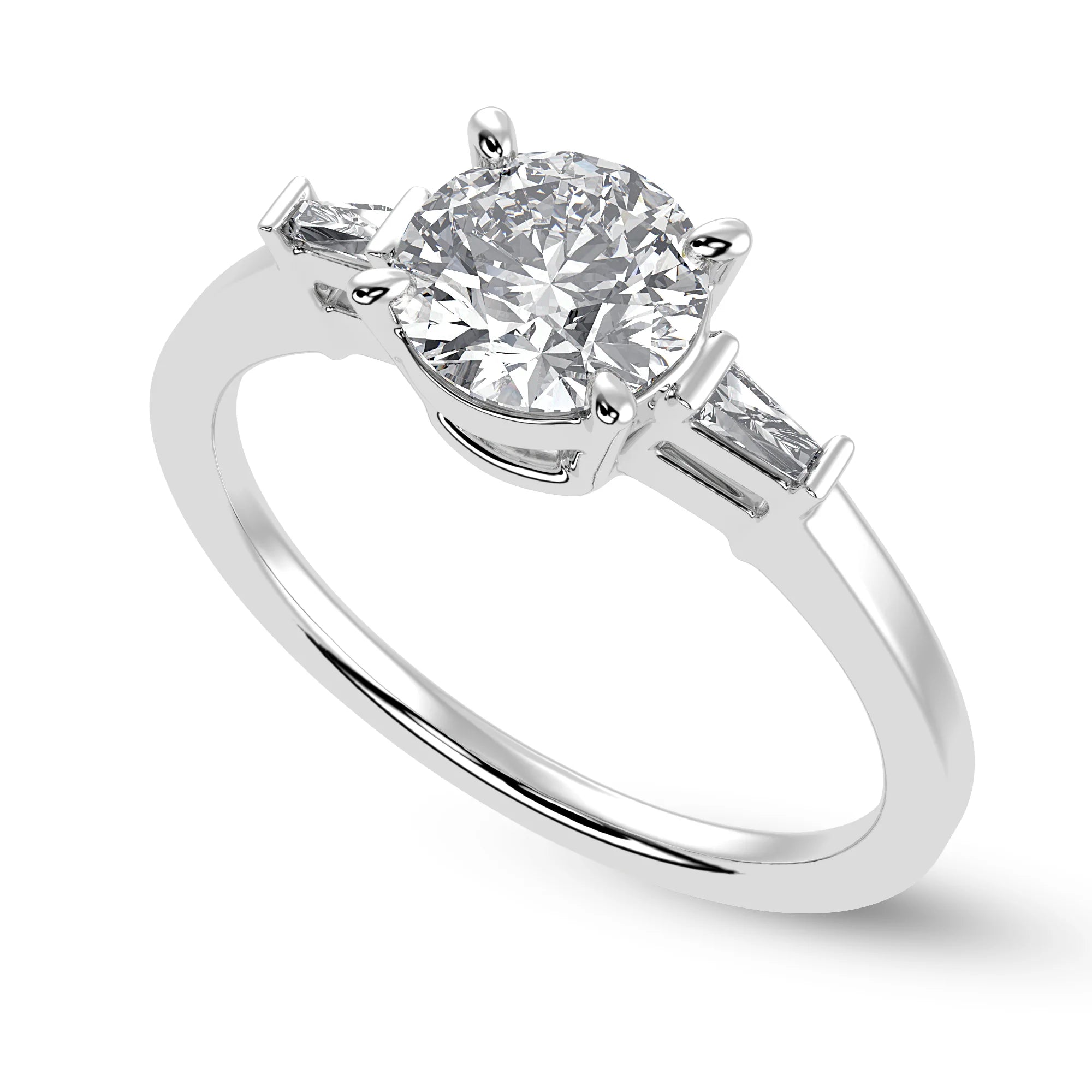 0.70cts Solitaire with Baguette Diamond Accents Platinum Ring JL PT 1209-B   Jewelove.US