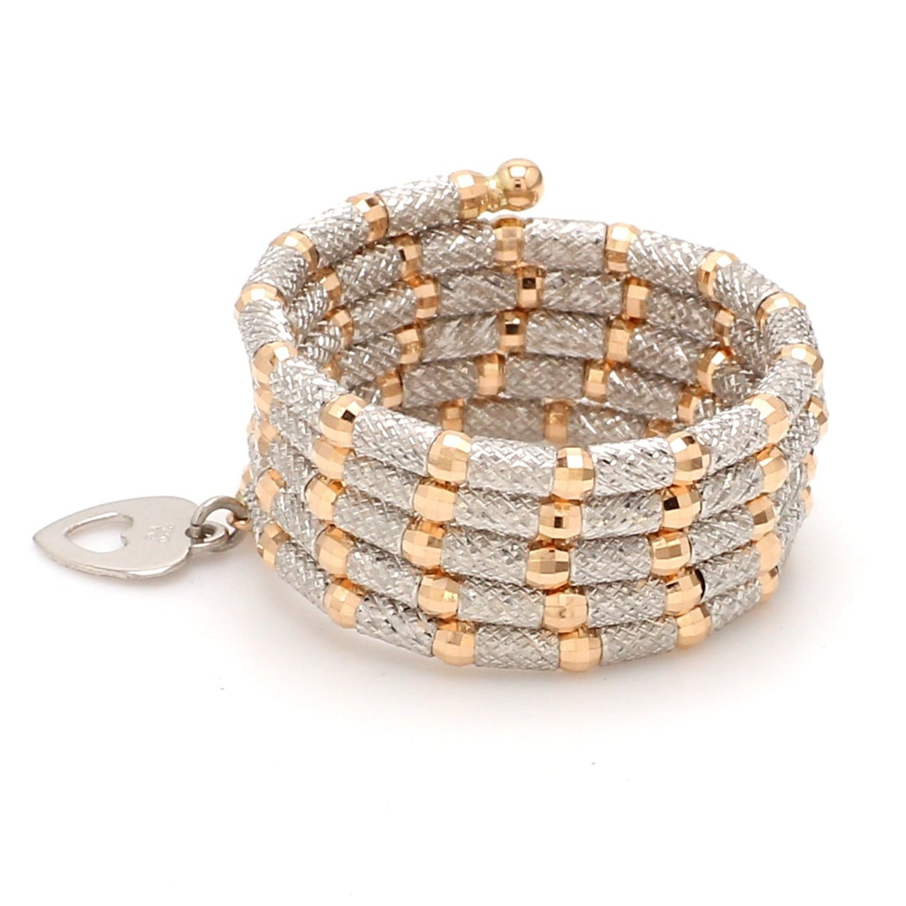 Dazzling Japanese 5-Row Platinum with Rose Gold Flexible Size Ring JL PT 1014