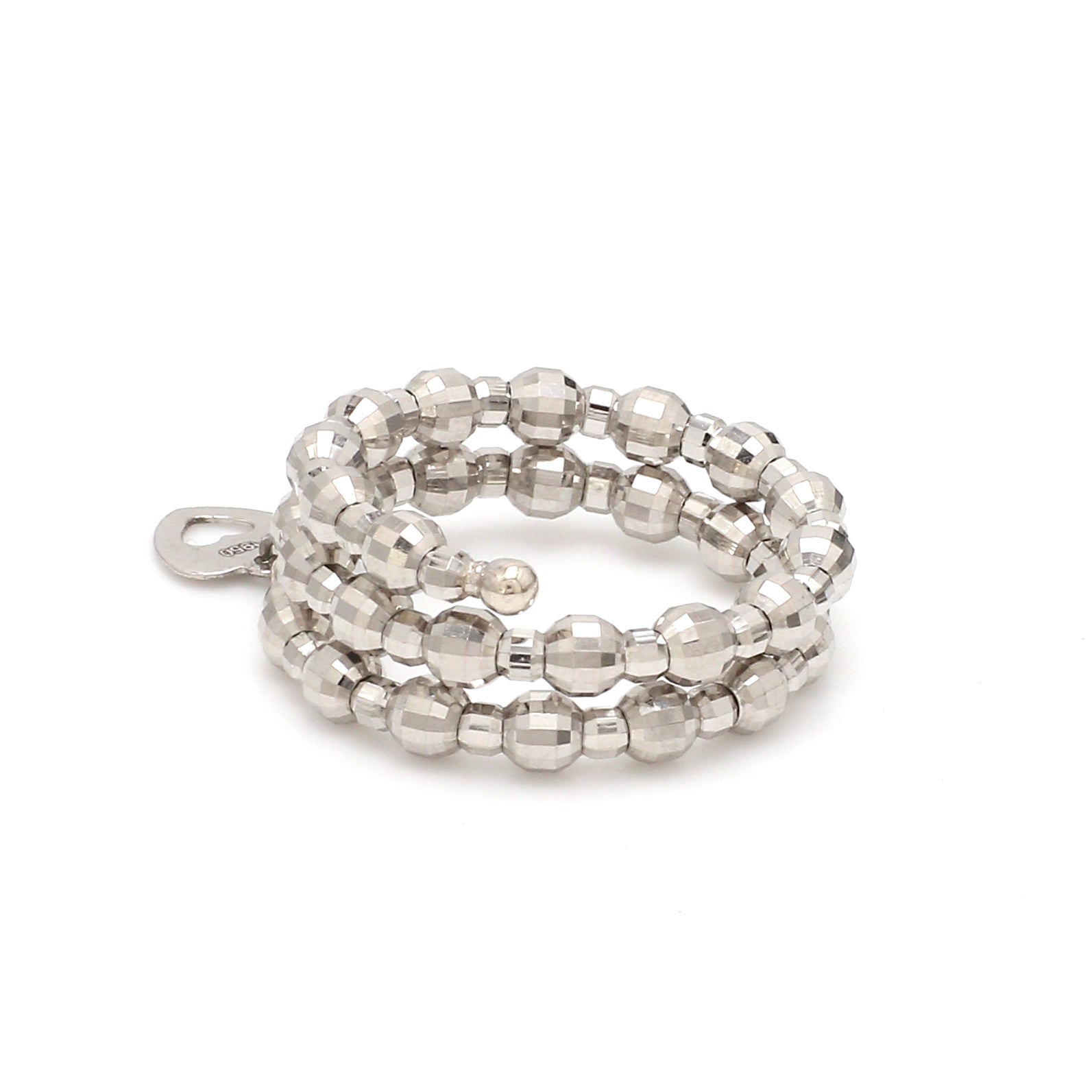 Japanese 2 Row Flexible Size Platinum Ring with Diamond Cut Balls JL PT 1020