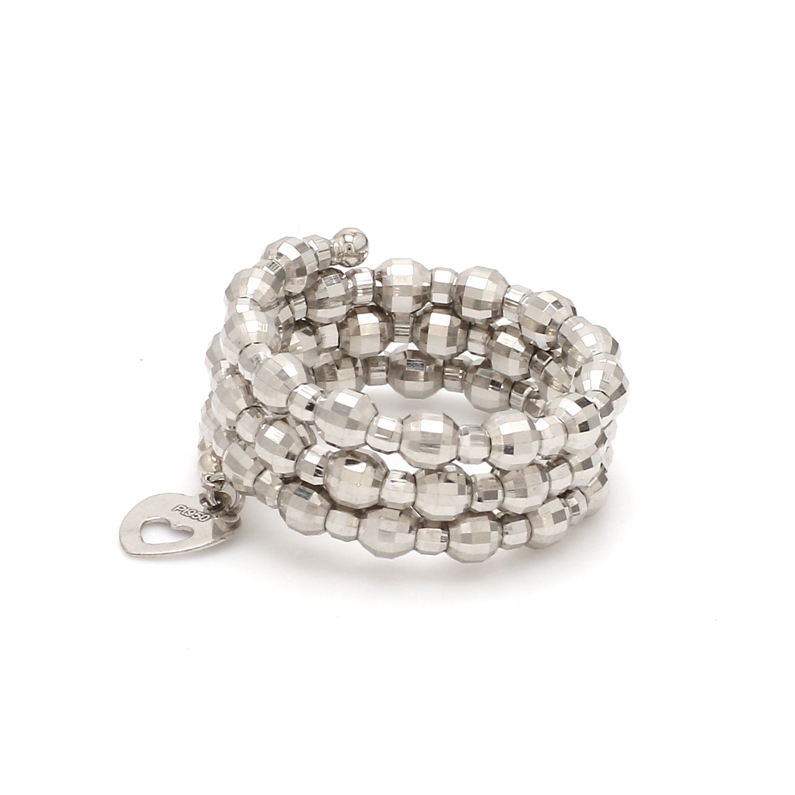 Japanese 3 Row Flexible Size Platinum Ring with Diamond Cut Balls JL PT 1019