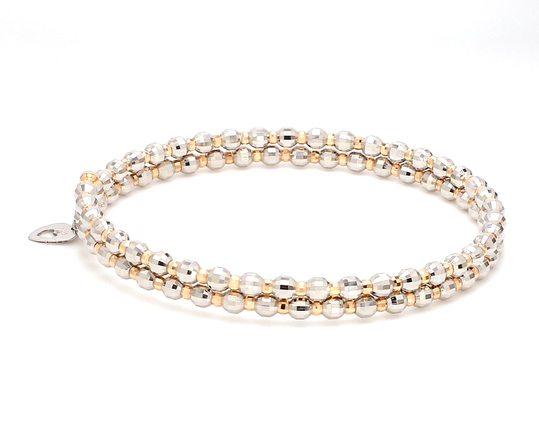 Japanese 2-row Platinum & Rose Gold Bracelet for Women with Diamond Cut Balls JL PTB 767   Jewelove.US