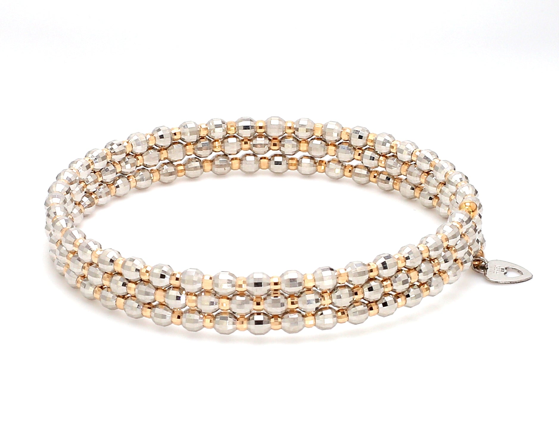 Japanese 3-row Platinum & Rose Gold Bracelet for Women with Diamond Cut Balls JL PTB 768   Jewelove.US