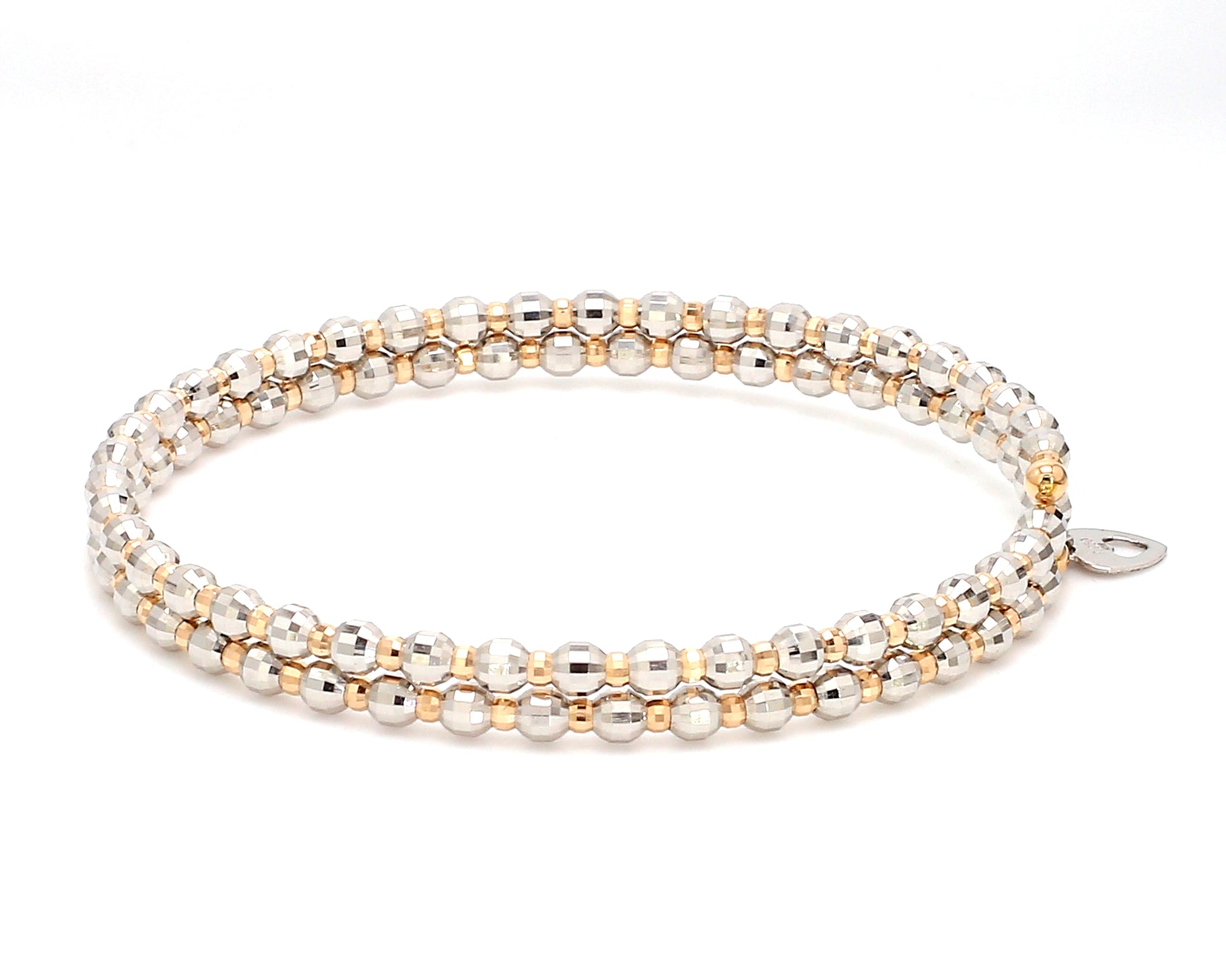 Japanese 2-row Platinum & Rose Gold Bracelet for Women with Diamond Cut Balls JL PTB 767
