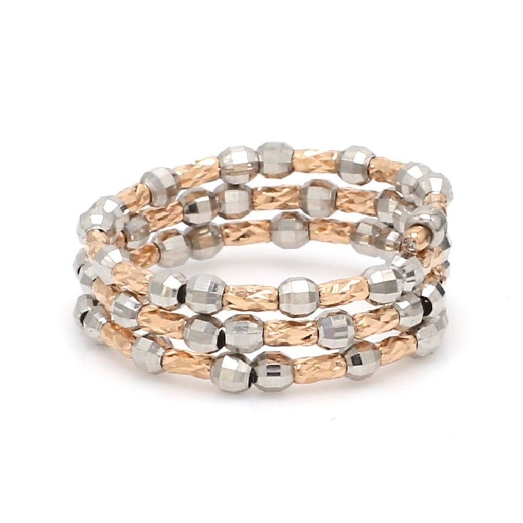 Dazzling Shiny 3-Row Flexible Platinum & Rose Gold Ring with Diamond Cut Balls JL PT 718