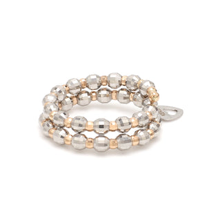 Japanese 2 Row Flexible Platinum Rose Gold Fusion Ring with Diamond Cutting JL PT 1021