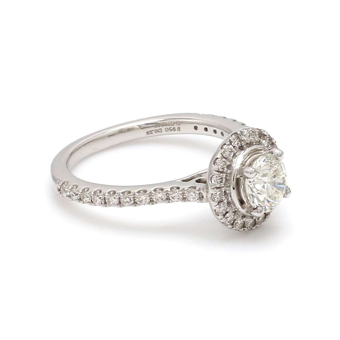 50-Pointer Platinum Halo Solitaire Ring with Diamond Shank for Women JL PT 977
