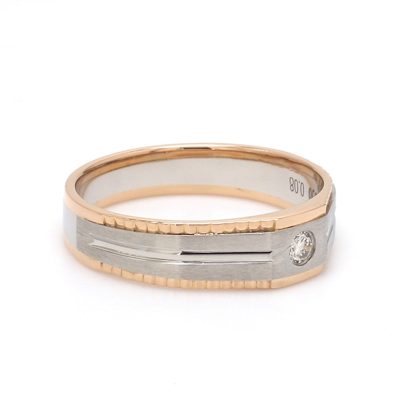 Platinum & Rose Gold Fusion Single Diamond Ring with Cutting on Edges for Men JL PT 996   Jewelove.US