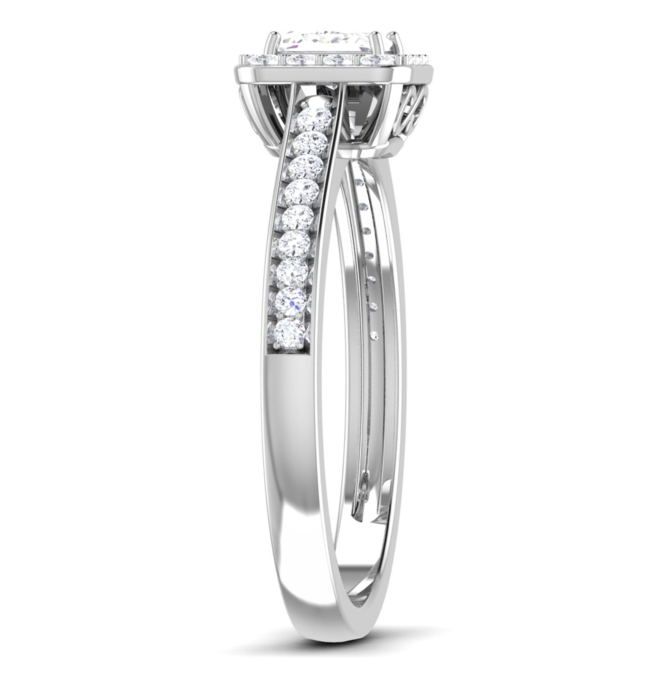 50 Pointer Platinum Shank Halo Princes Cut Diamond Solitaire Engagement Ring JL PT 7013   Jewelove.US