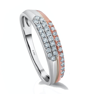 Three Row Platinum, Rose Gold & Diamond Ring for Women JL PT 989