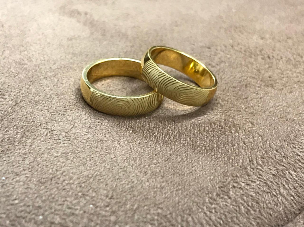 Gold Fingerprint Engraved Platinum Rings for Couples   Jewelove