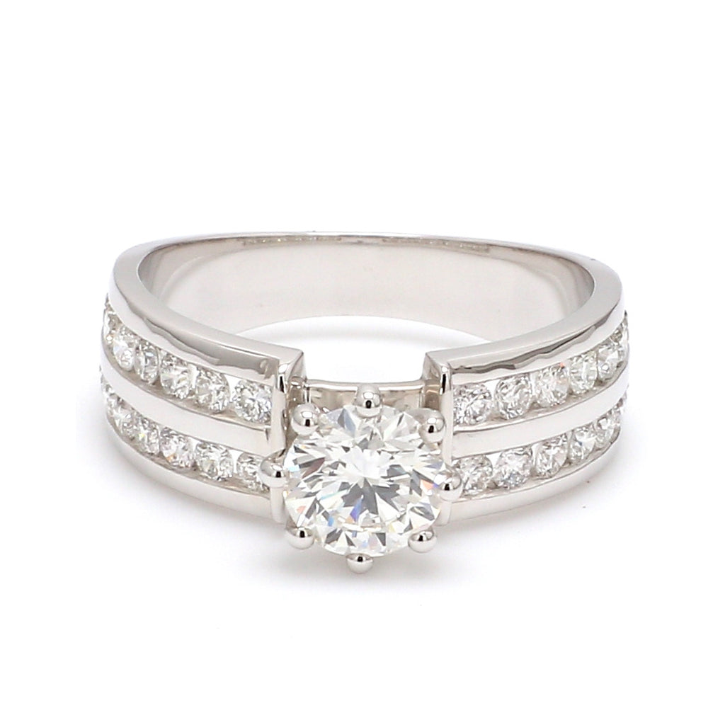 Designer 70-pointer Solitaire Ring with 2 Row Accent Diamonds JL PT 1015   Jewelove