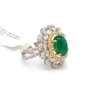 Natural Emerald Oval Cut with Fancy & Round Diamond 18k Gold Ring JL AU AIS0423   Jewelove