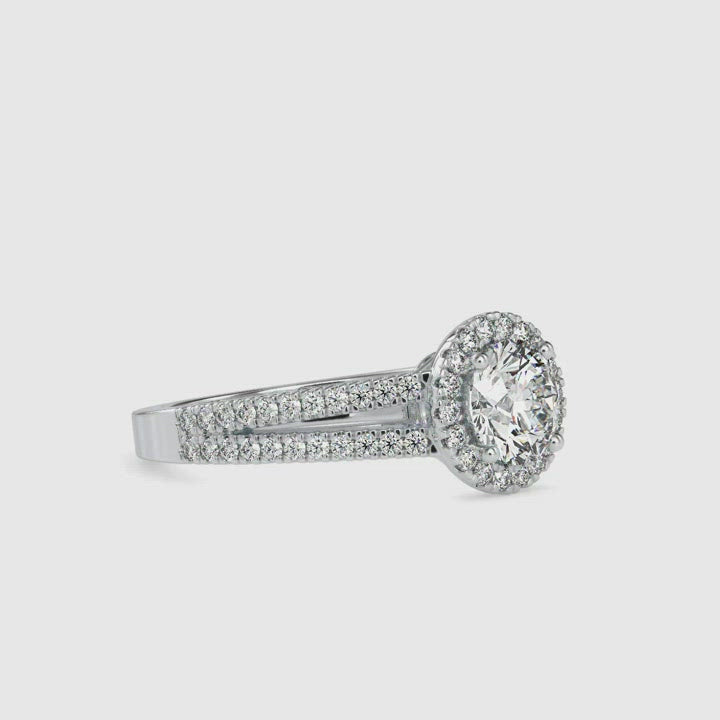 1 Carat Platinum Halo Split Shank Solitaire Engagement Ring for Women JL PT US-0004