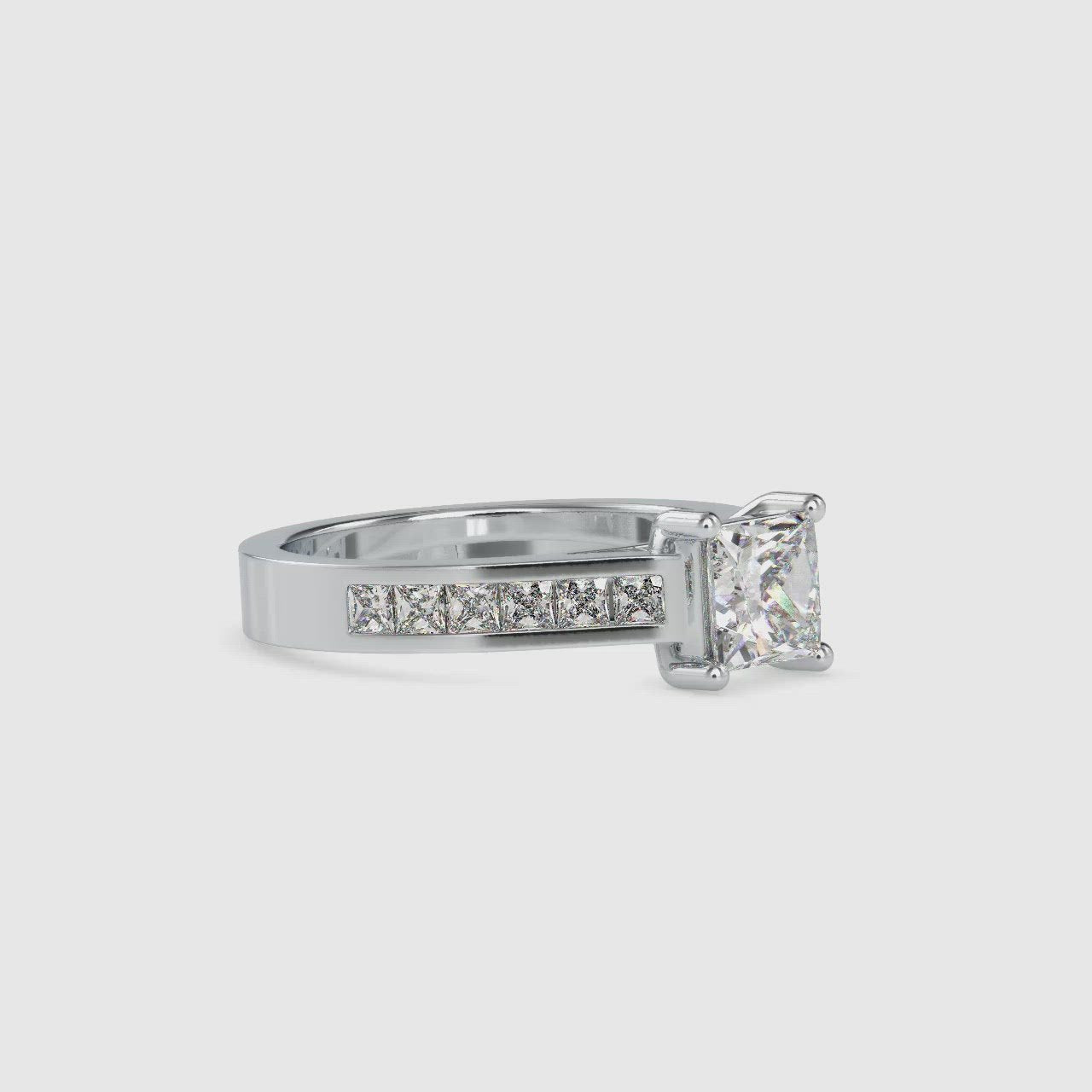 50-Pointer Princess Cut Solitaire Platinum Diamond Shank Ring JL PT 0057