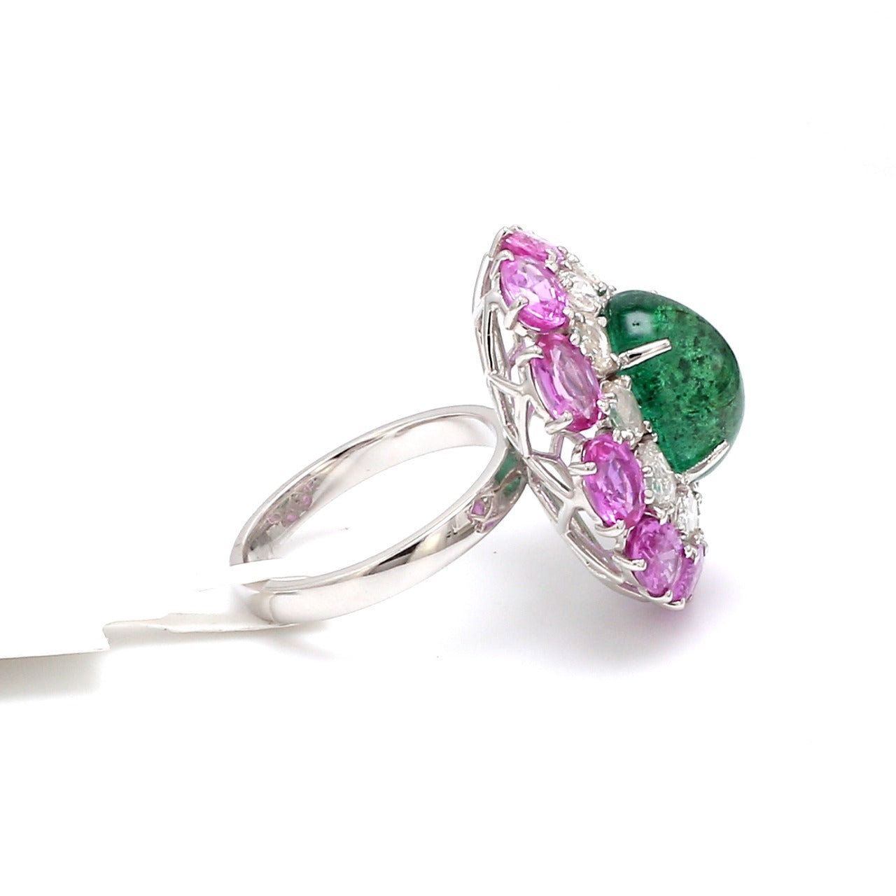 Designer Emerald Ring with Pink Sapphire & Rose Cut Diamonds for Women JL AU 22RG0001