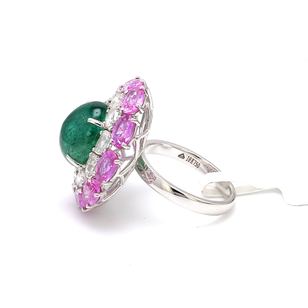 Designer Emerald Ring with Pink Sapphire & Rose Cut Diamonds for Women JL AU 22RG0001