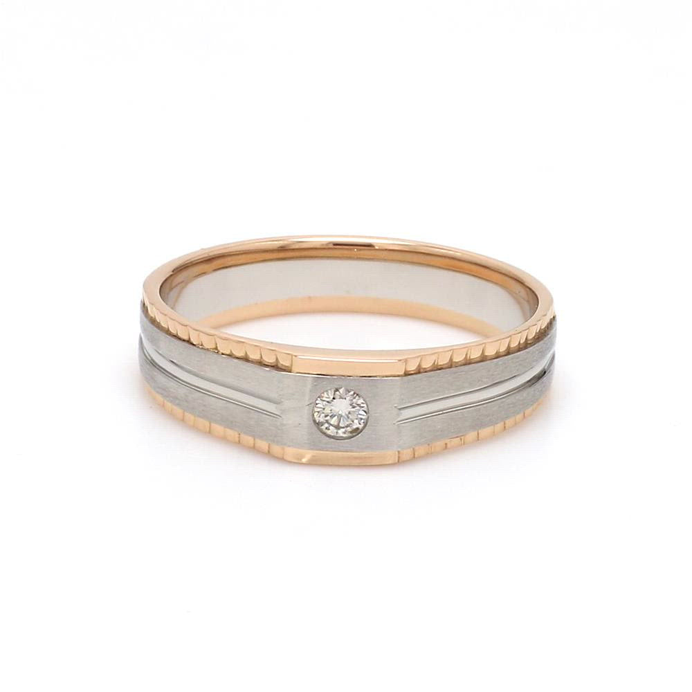 Platinum & Rose Gold Fusion Single Diamond Ring with Cutting on Edges for Men JL PT 996