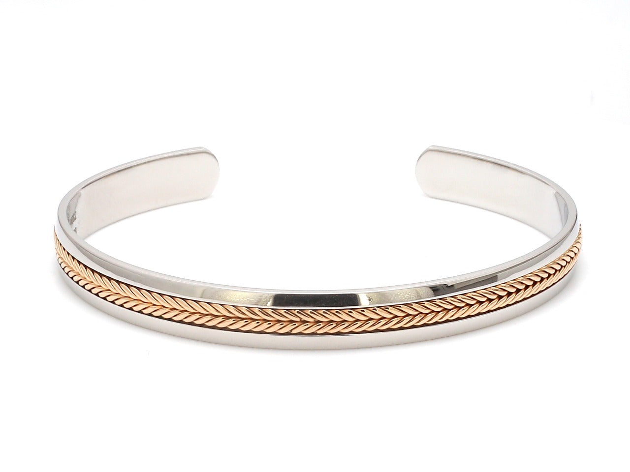 Designer Platinum & Rose Gold Open Kada Cuff Bracelet