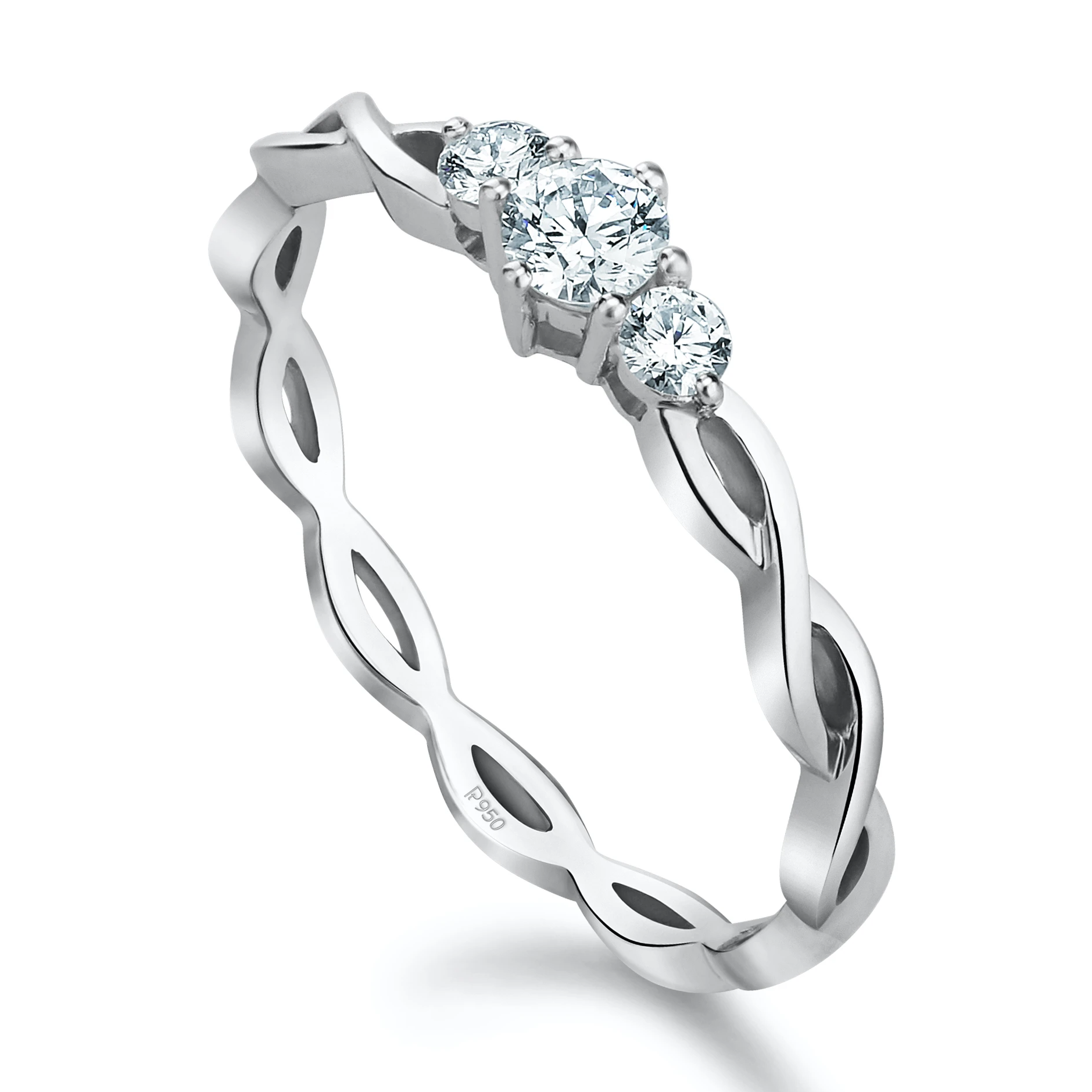 3 Diamond Platinum Solitaire Ring with a Twist JL PT 932