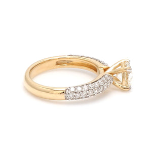 70 Pointer Gold Solitaire Engagement Ring with 3 Row Diamonds JL AU 462-A   Jewelove.US