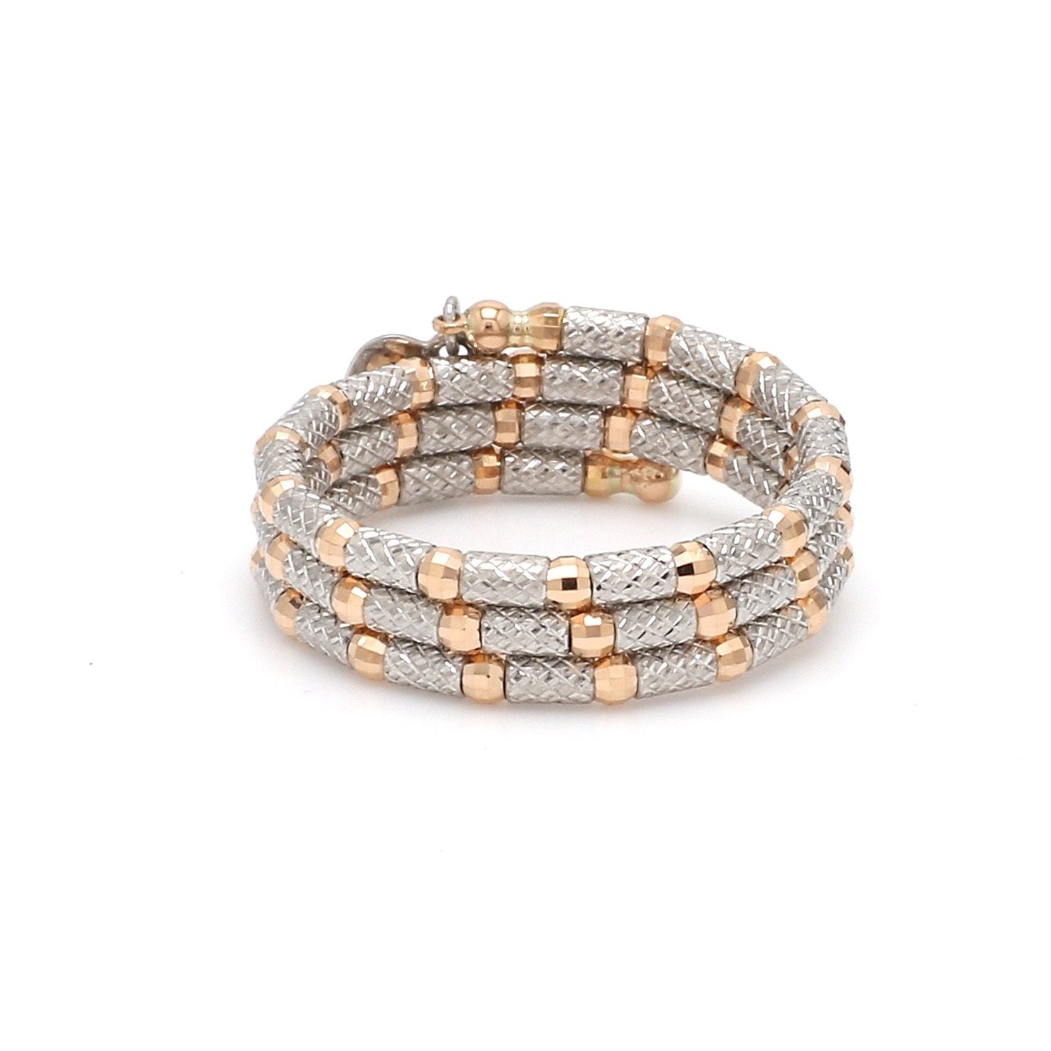 Flexible 3-row Platinum & Rose Gold Ring with Diamond Cut Balls JL PT 722