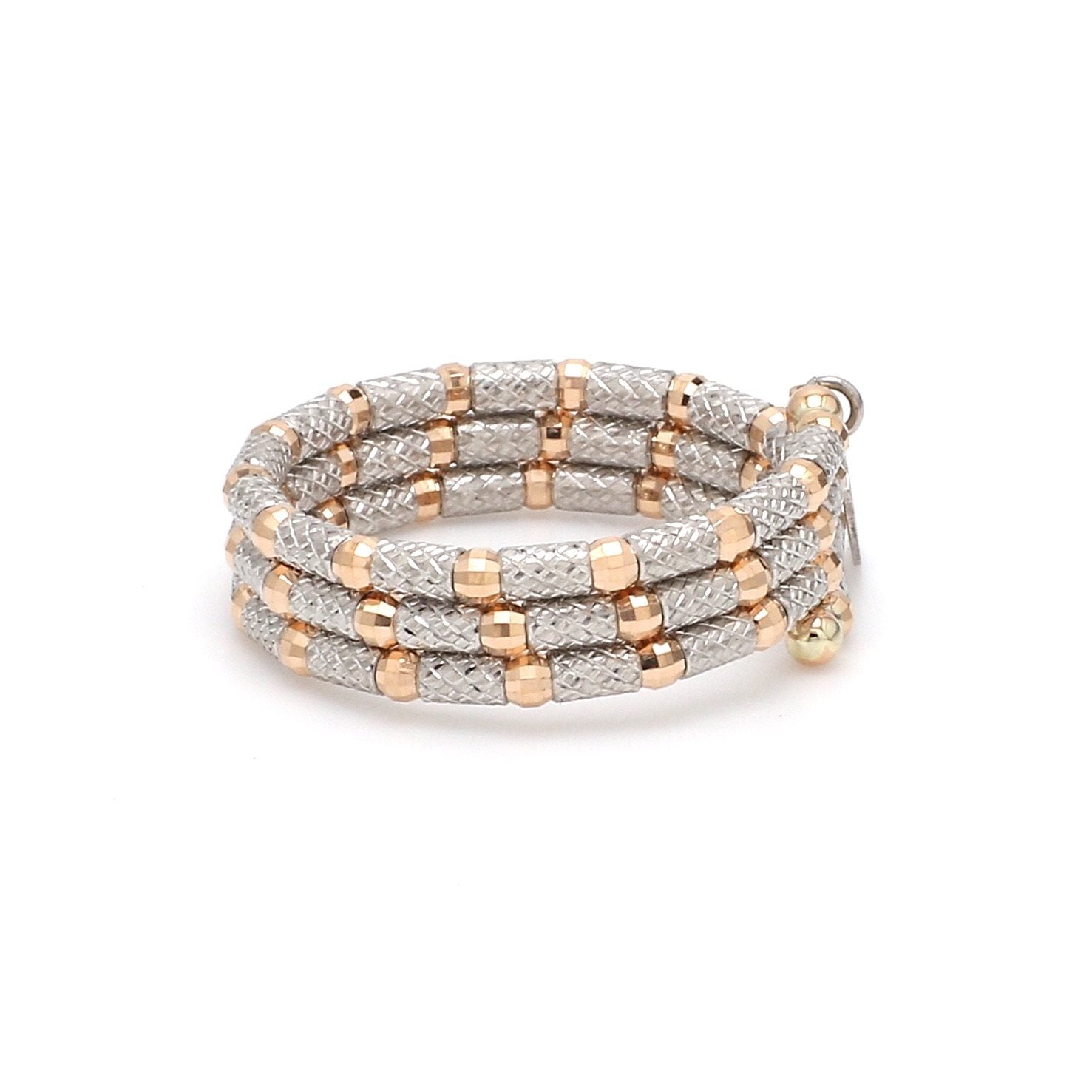 Flexible 3-row Platinum & Rose Gold Ring with Diamond Cut Balls JL PT 722