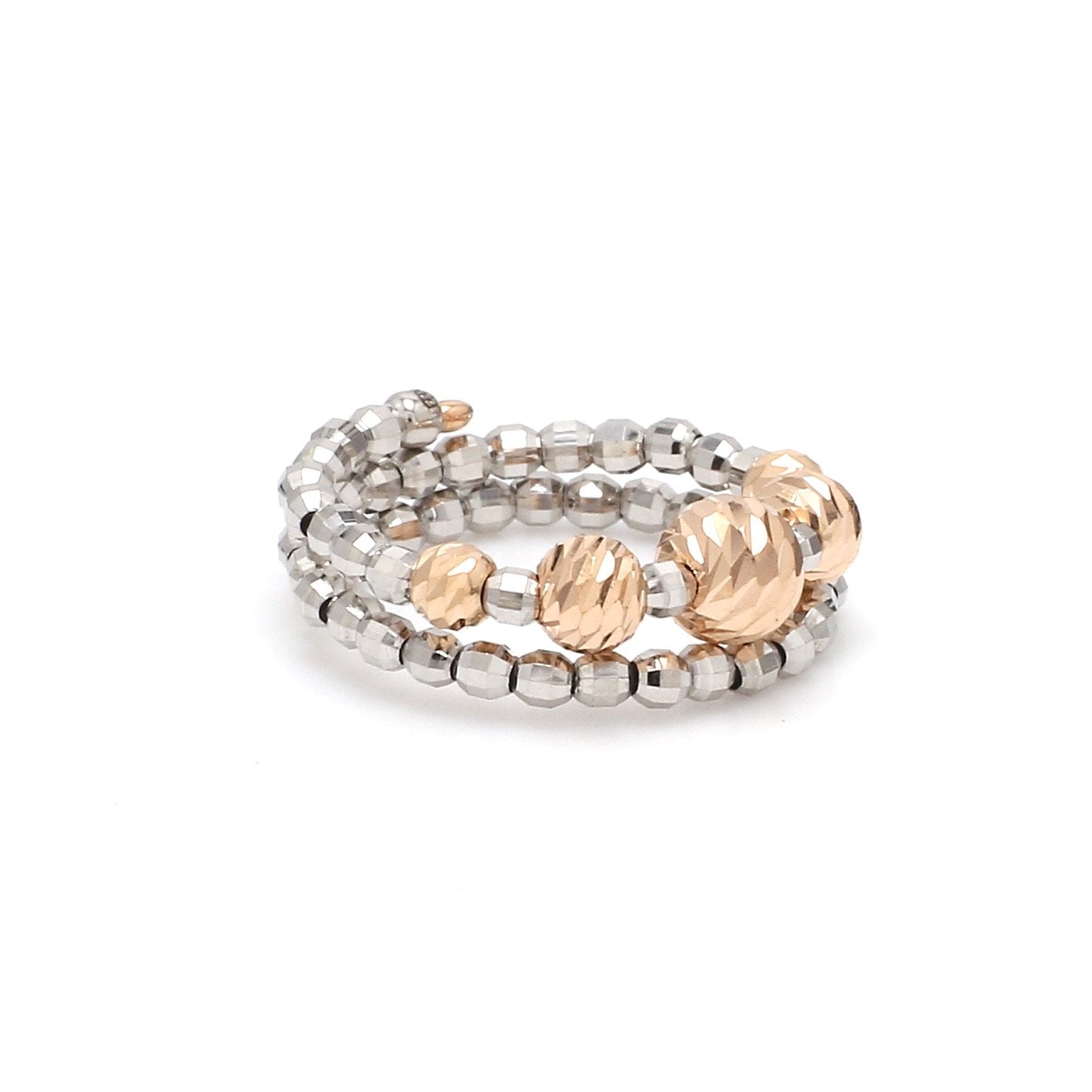 Flexible Platinum & Rose Gold Ring with Diamond Cut Balls JL PT 719