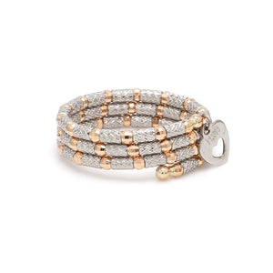 Flexible 3-row Platinum & Rose Gold Ring with Diamond Cut Balls JL PT 722